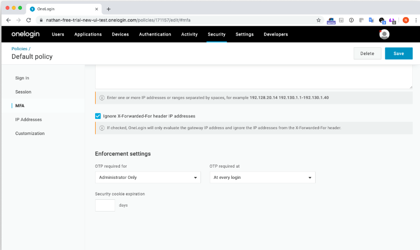 In the Enforcement section, choose the users that should be required to use MFA the next time they attempt to sign in